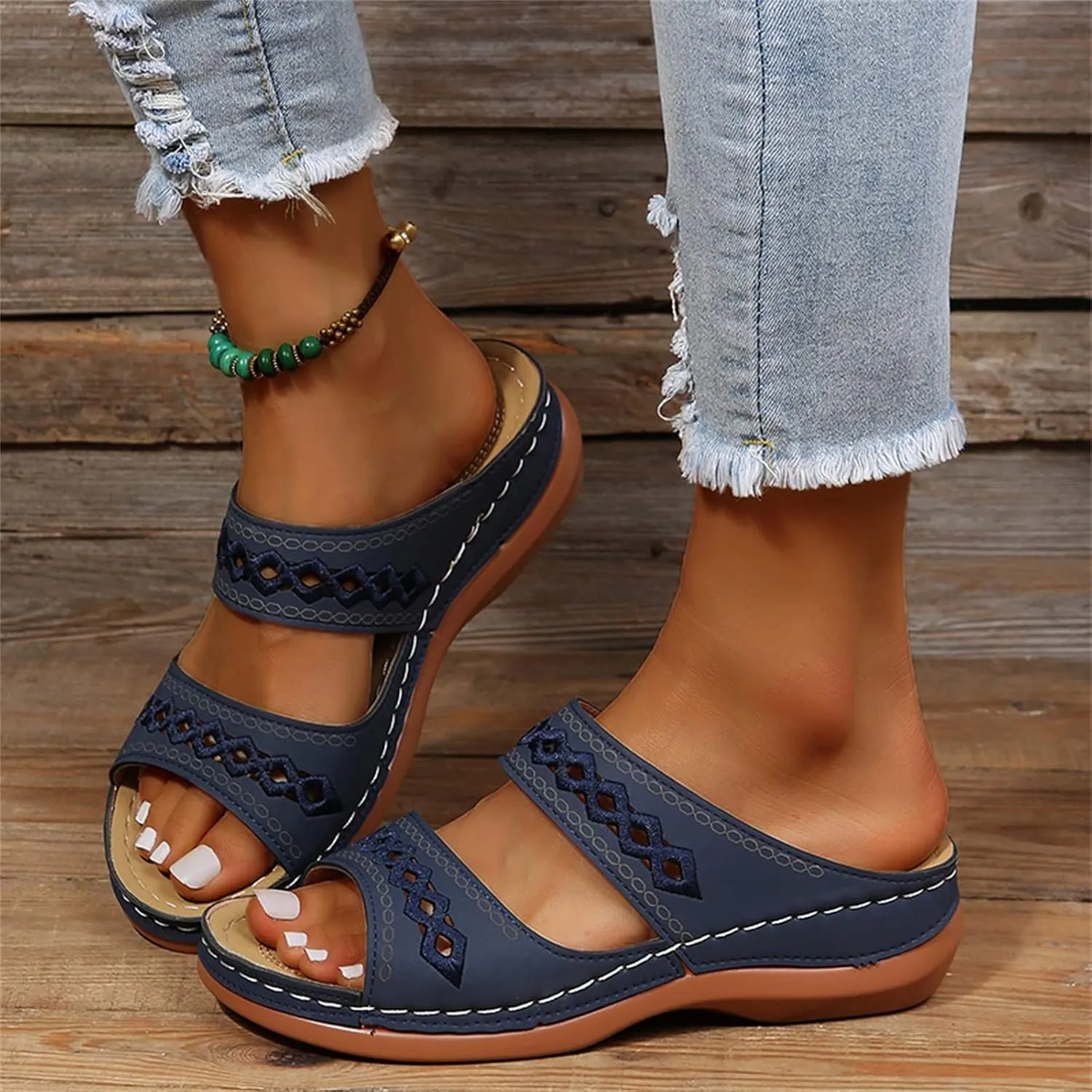 Ladmiple Sandals Women Dressy Summer Flat Cute Casual Beach Shoes Comfortable Orthopedic Slippers Orthotic Flip Flops Slides