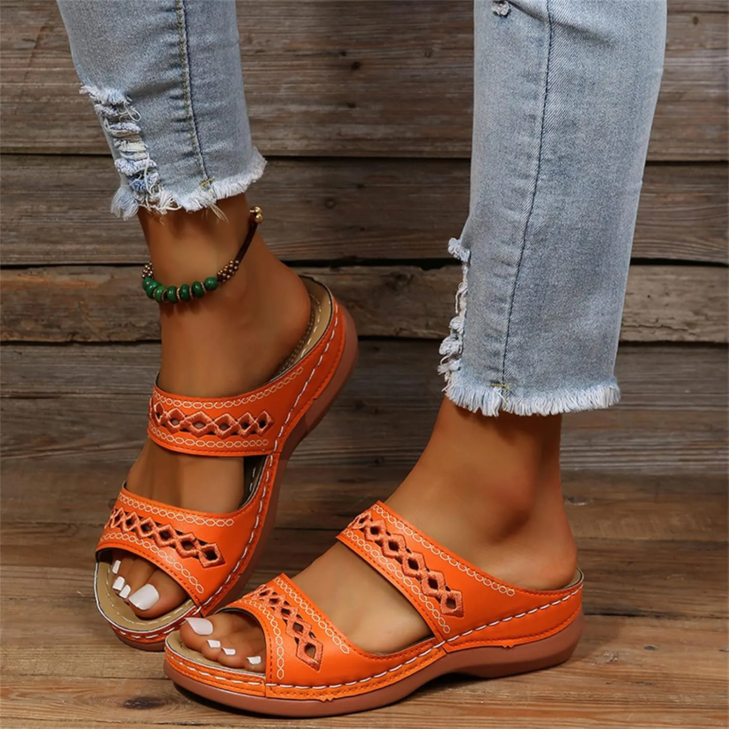 Ladmiple Sandals Women Dressy Summer Flat Cute Casual Beach Shoes Comfortable Orthopedic Slippers Orthotic Flip Flops Slides