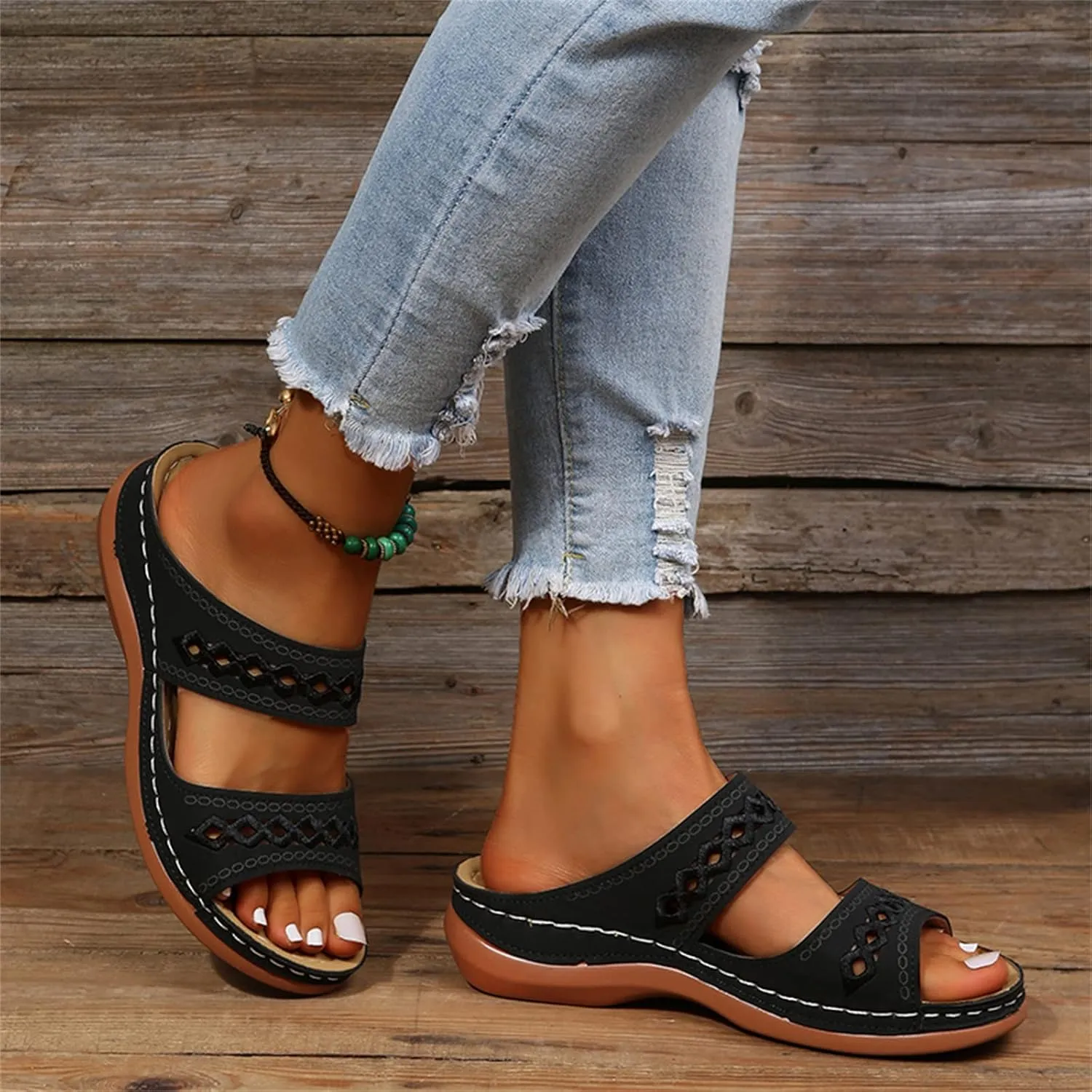 Ladmiple Sandals Women Dressy Summer Flat Cute Casual Beach Shoes Orthotic Slides Comfortable Walking Orthopedic Flip Flops