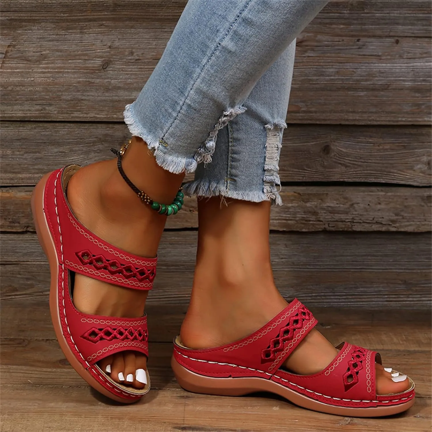 Ladmiple Sandals Women Dressy Summer Flat Cute Casual Beach Shoes Orthotic Slides Comfortable Walking Orthopedic Flip Flops