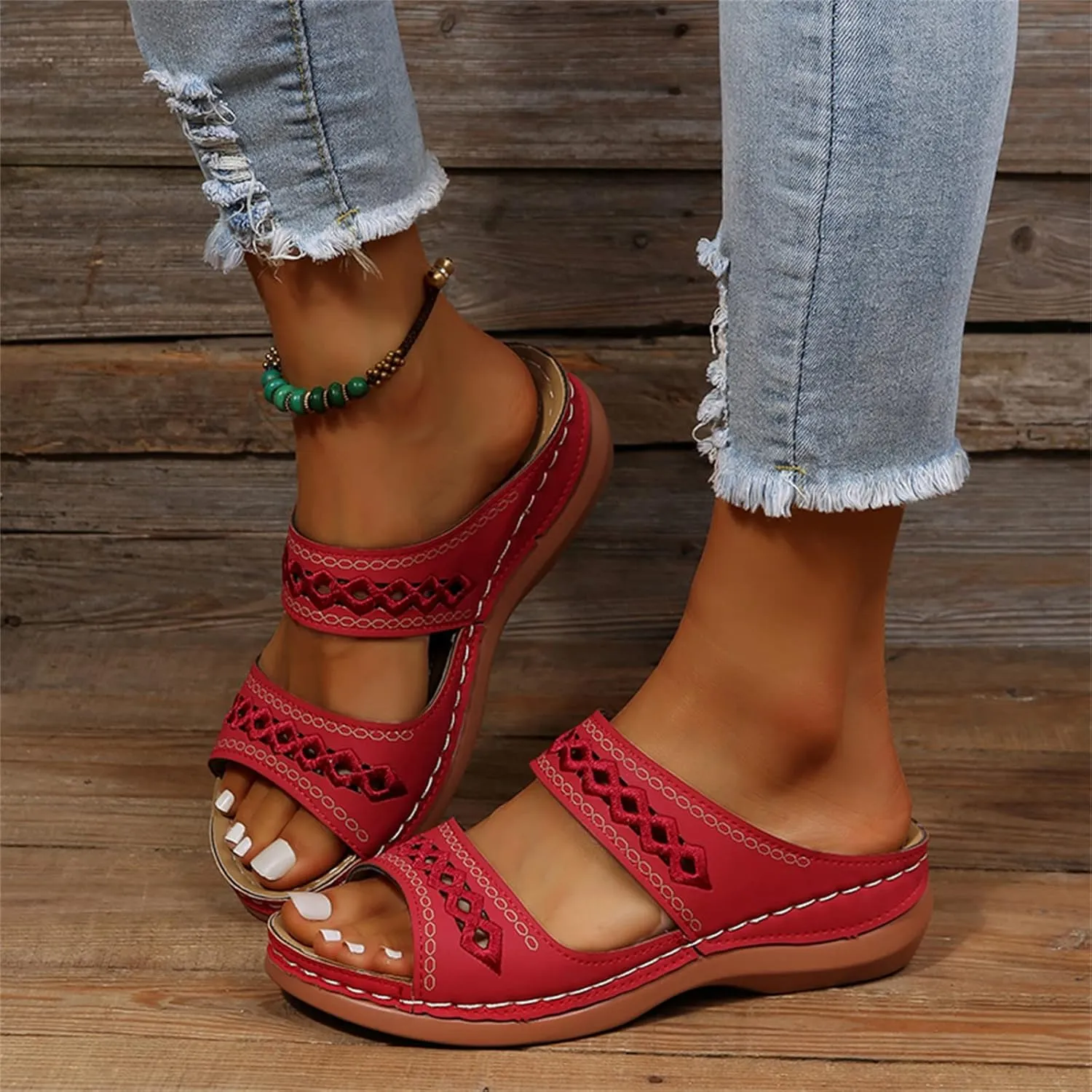 Ladmiple Sandals Women Dressy Summer Flat Cute Casual Beach Shoes Orthotic Slides Comfortable Walking Orthopedic Flip Flops
