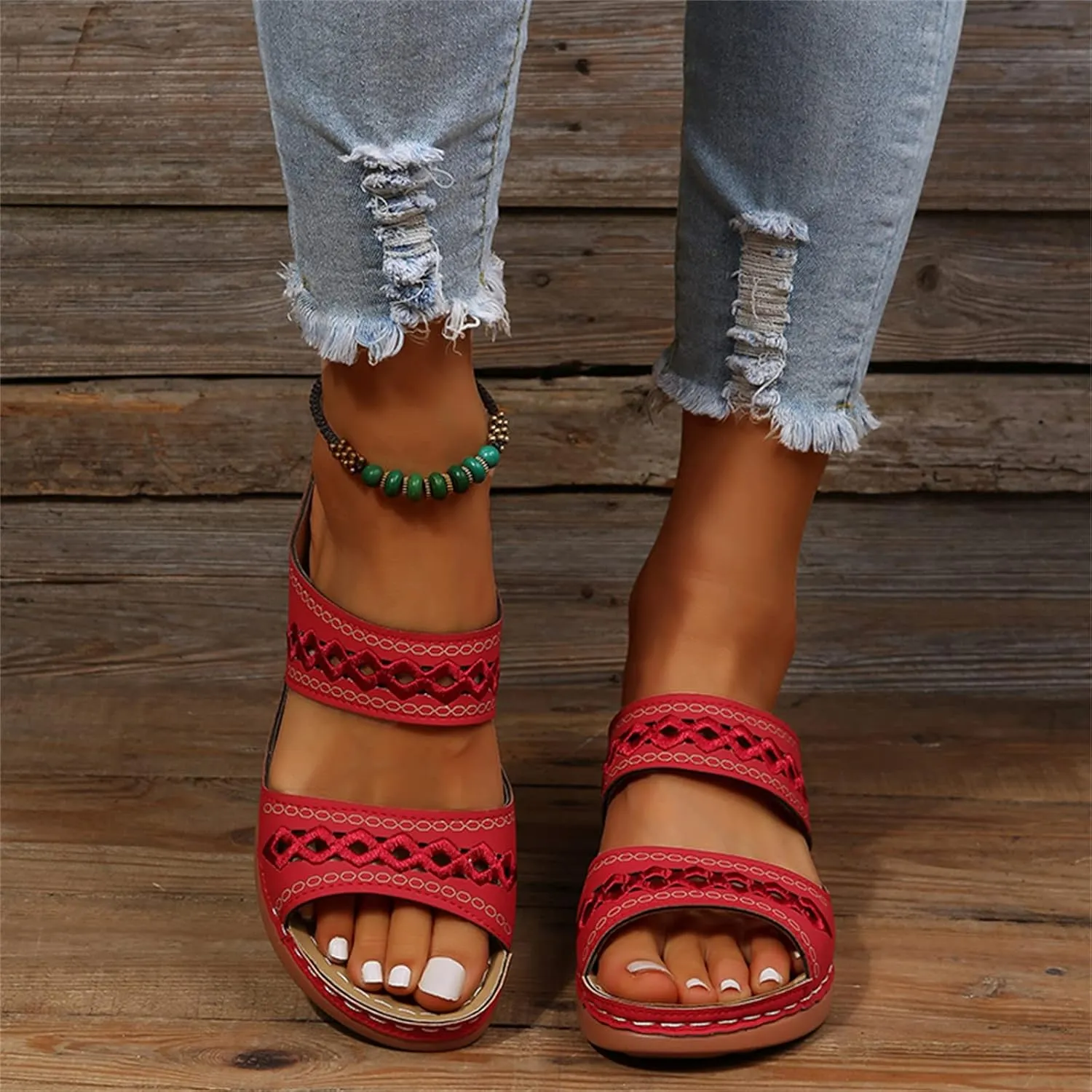 Ladmiple Sandals Women Dressy Summer Flat Cute Casual Beach Shoes Orthotic Slides Comfortable Walking Orthopedic Flip Flops