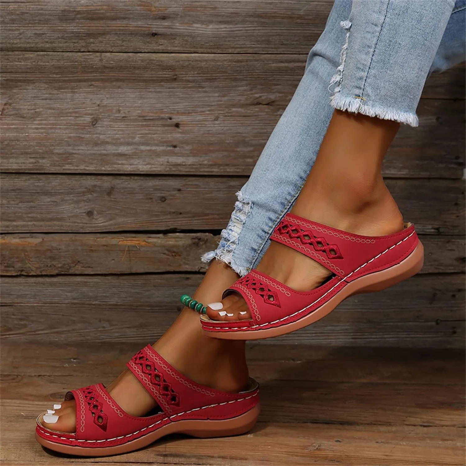 Ladmiple Sandals Women Dressy Summer Flat Cute Casual Beach Shoes Orthotic Slides Comfortable Walking Orthopedic Flip Flops