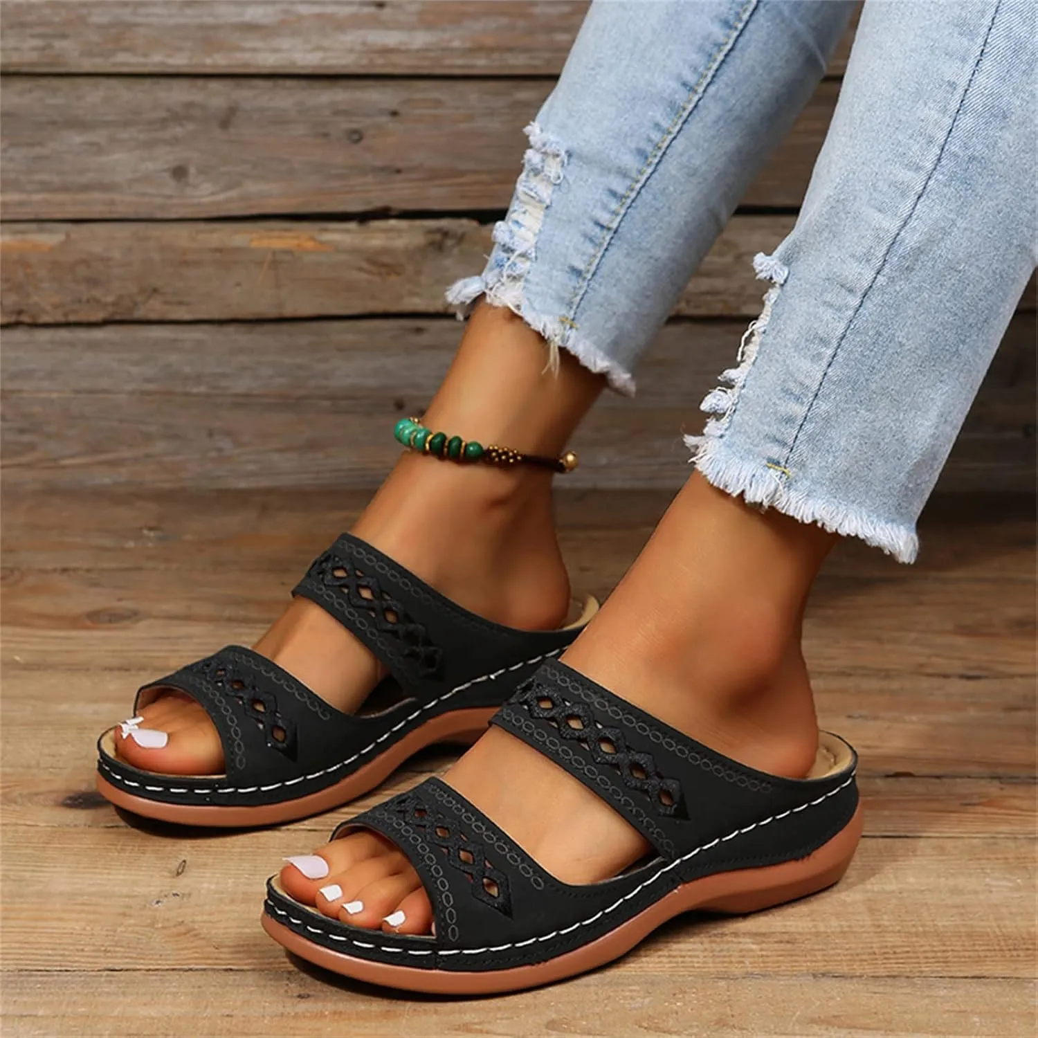 Ladmiple Sandals Women Dressy Summer Flat Cute Casual Beach Shoes Orthotic Slides Comfortable Walking Orthopedic Flip Flops