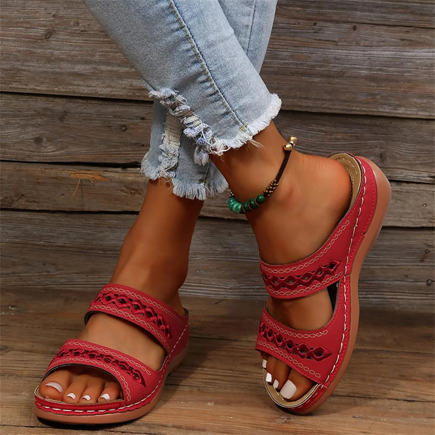 Ladmiple Sandals Women Dressy Summer Flat Cute Casual Beach Shoes Orthotic Slides Comfortable Walking Orthopedic Flip Flops