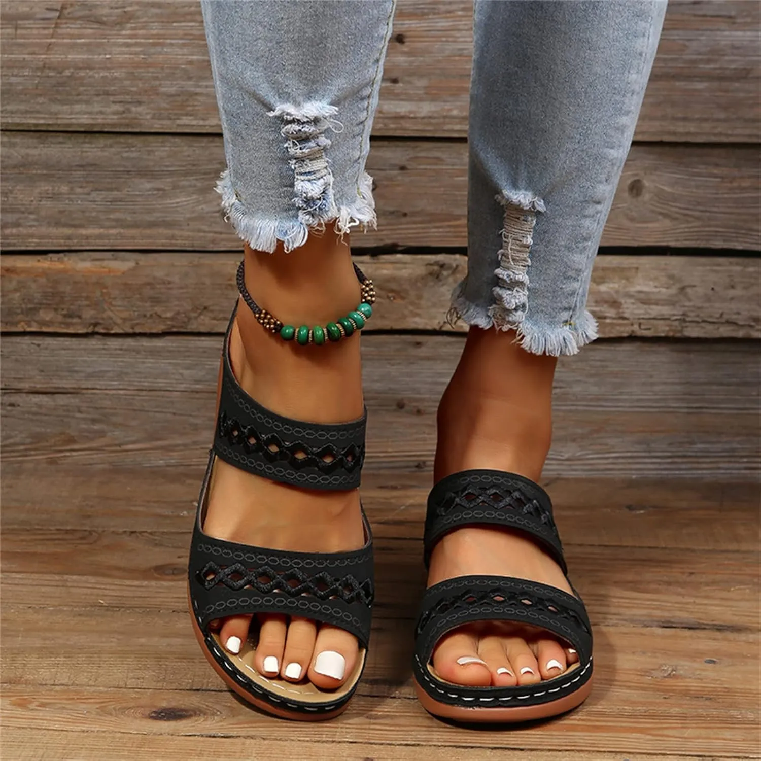 Ladmiple Sandals Women Dressy Summer Flat Cute Casual Beach Shoes Orthotic Slides Comfortable Walking Orthopedic Flip Flops