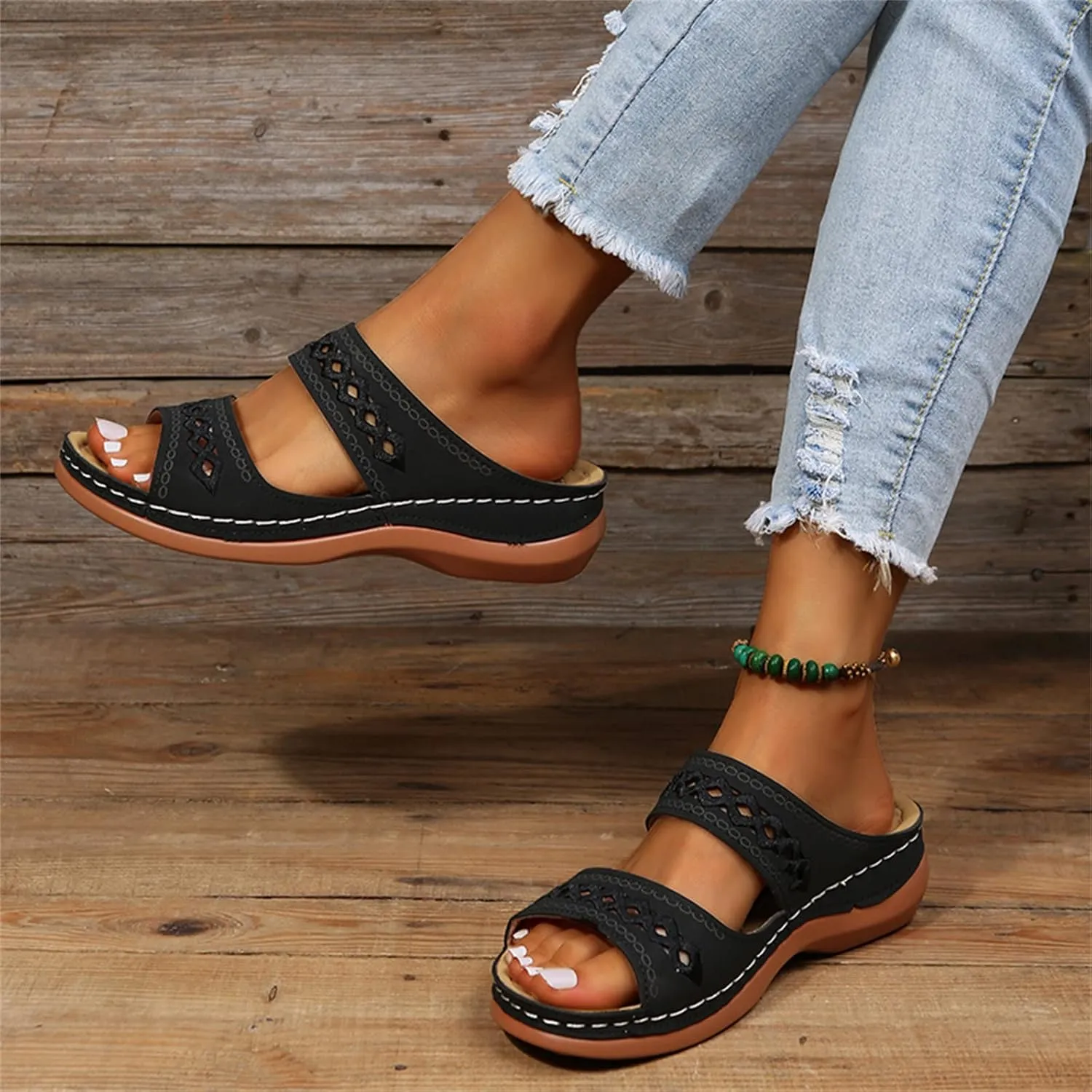 Ladmiple Sandals Women Dressy Summer Flat Cute Casual Beach Shoes Orthotic Slides Comfortable Walking Orthopedic Flip Flops