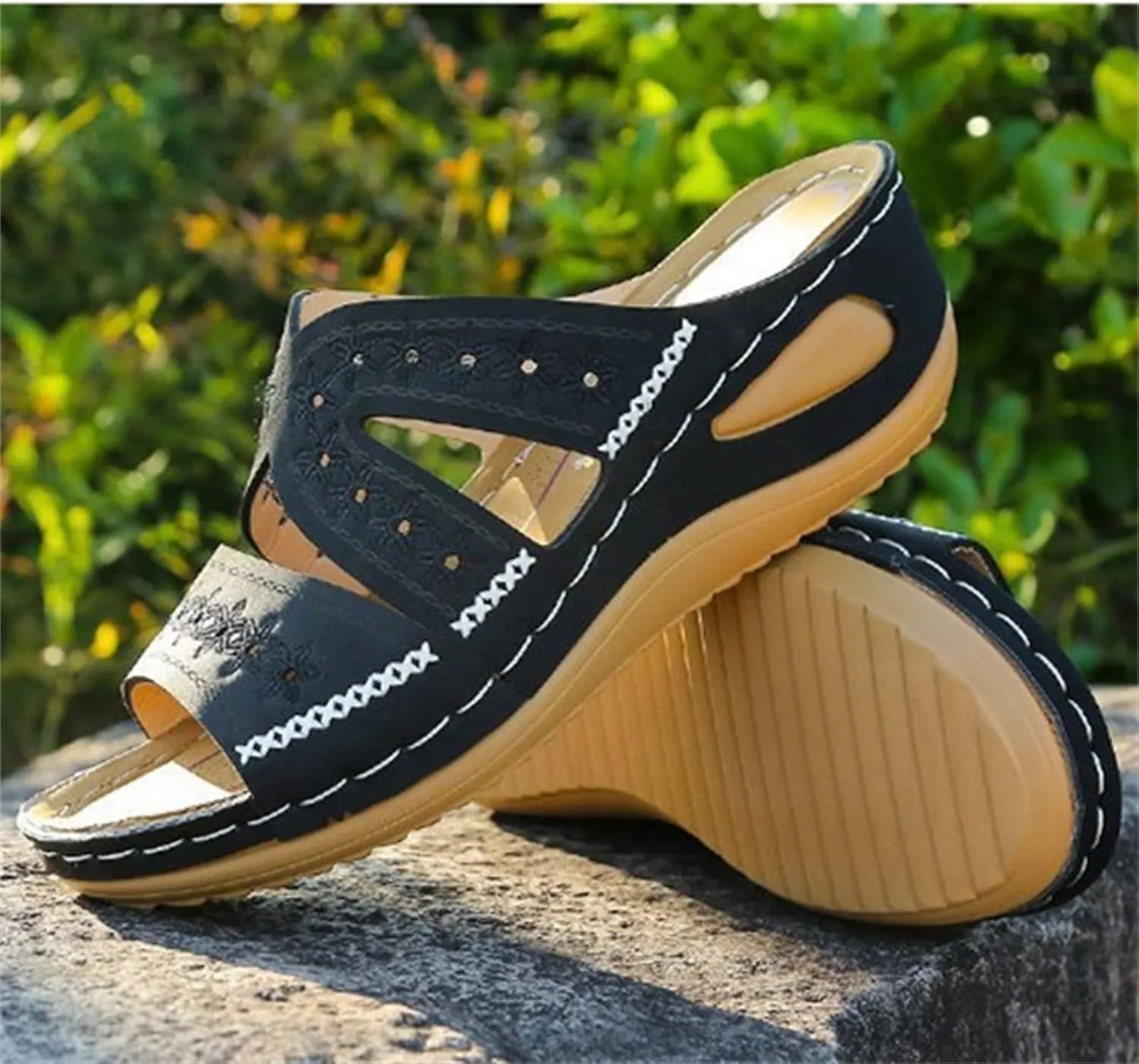 Ladmiple Sandals Women Fashion Wedges Orthopedic Sandals Comfortable Arch Support Orthotic Flip Flops Dressy Summer Slides