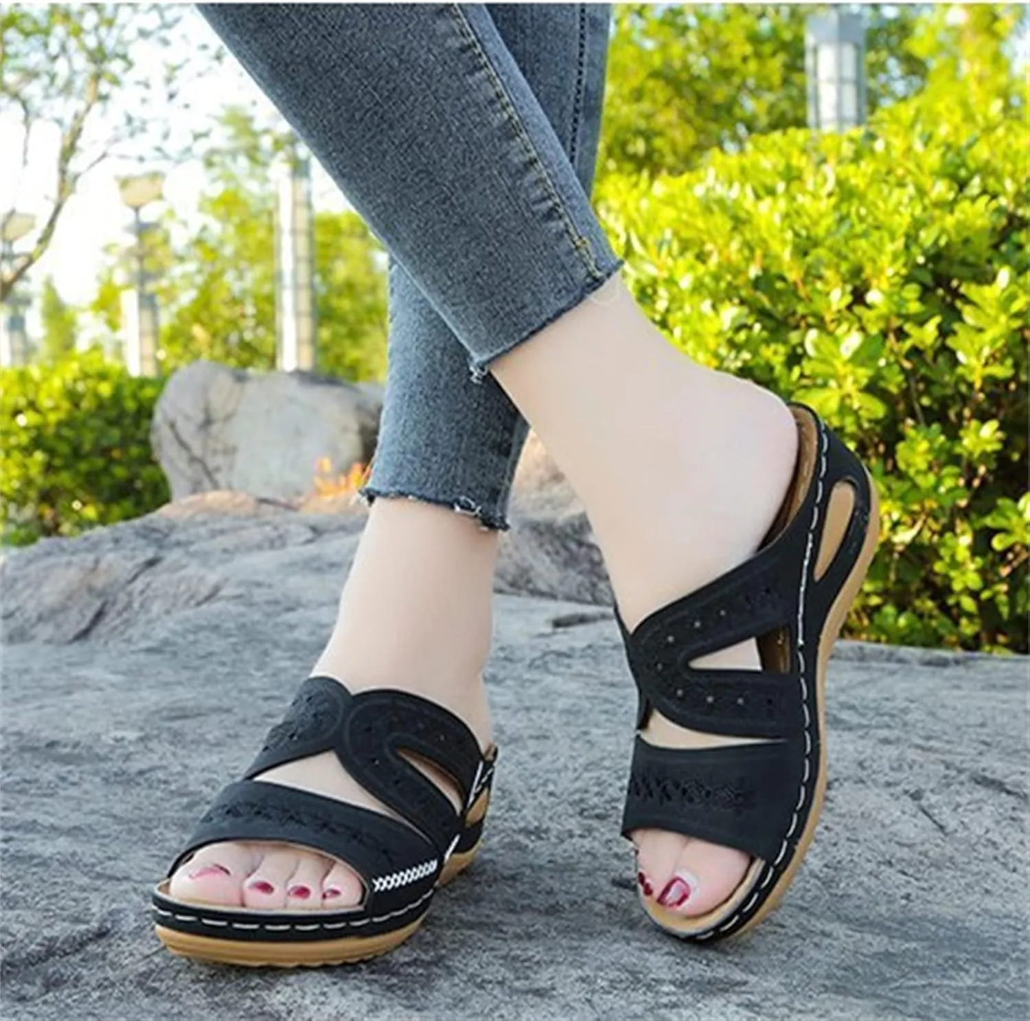 Ladmiple Sandals Women Fashion Wedges Orthopedic Sandals Comfortable Arch Support Orthotic Flip Flops Dressy Summer Slides