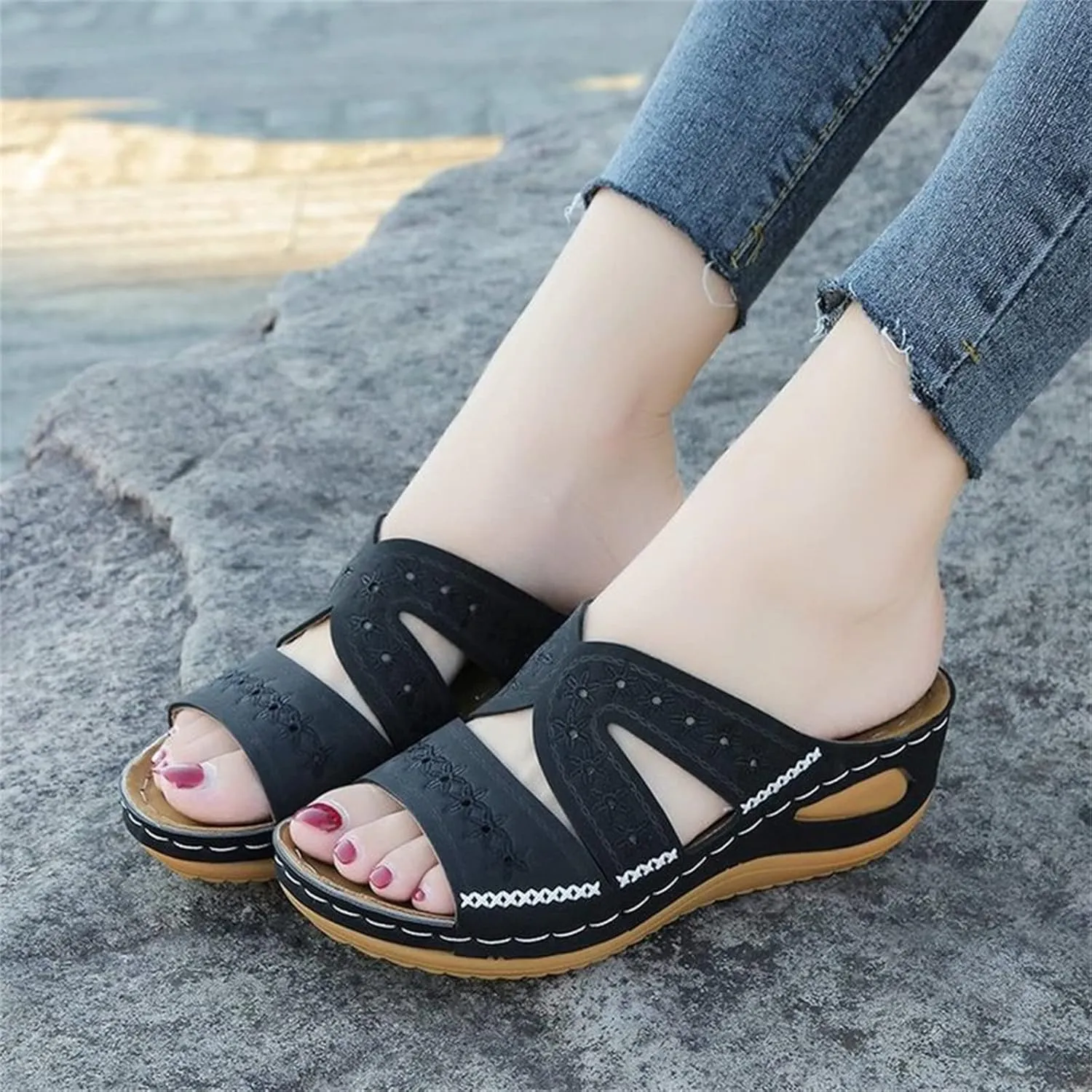 Ladmiple Sandals Women Fashion Wedges Orthopedic Sandals Comfortable Arch Support Orthotic Flip Flops Dressy Summer Slides