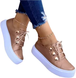 Ladmiple Sneakers For Women Walking Shoes Lace-up Classic Fashion Dressy Casual Summer Slip On Platform Flats Loafers