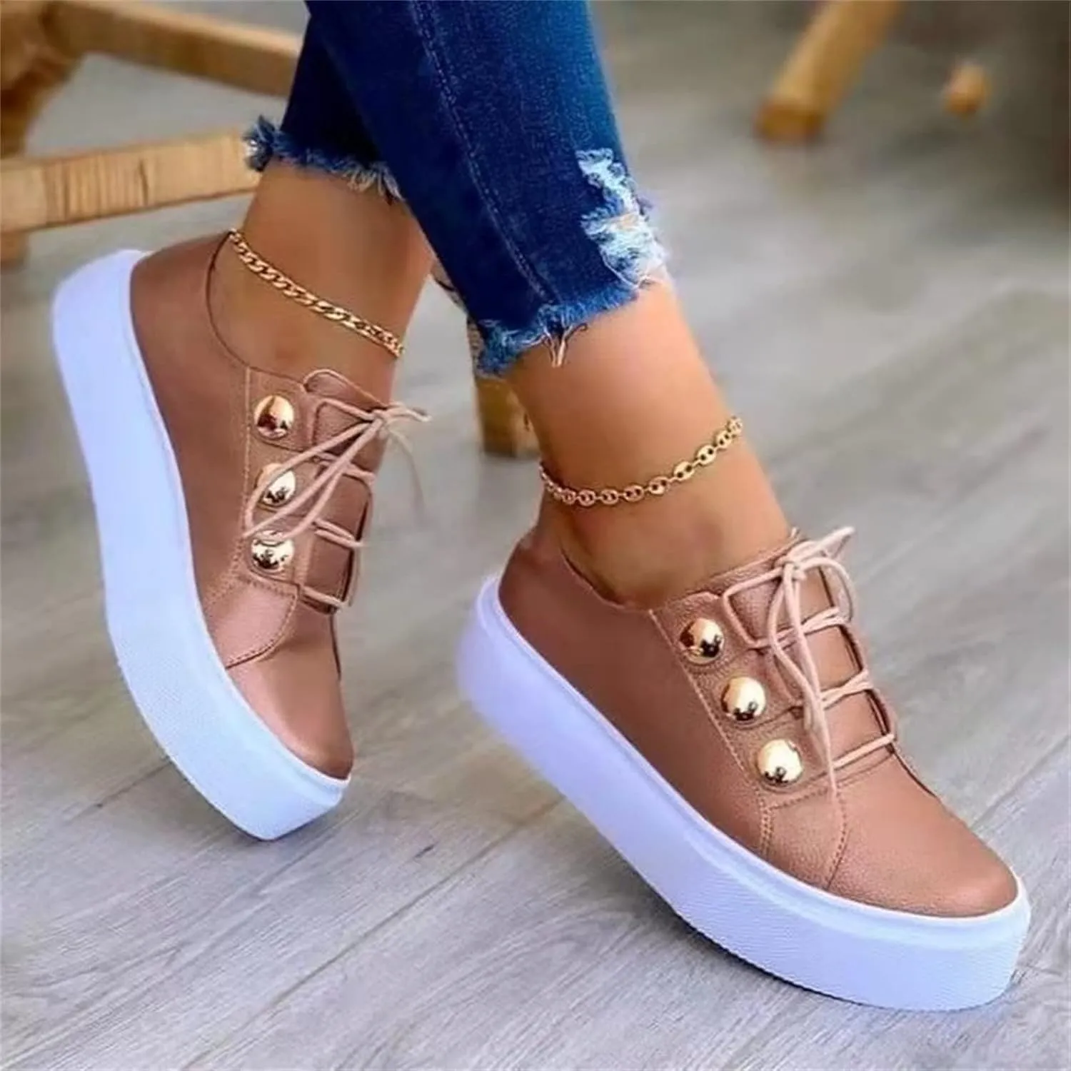 Ladmiple Sneakers For Women Walking Shoes Lace-up Classic Fashion Dressy Casual Summer Slip On Platform Flats Loafers