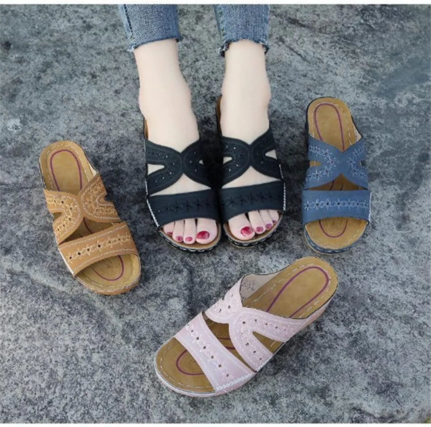 Ladmiple Womens Sandals Comfortable Dressy Slip On Orthotic Slides Summer Walking Orthopedic Flip Flops with Arch Support