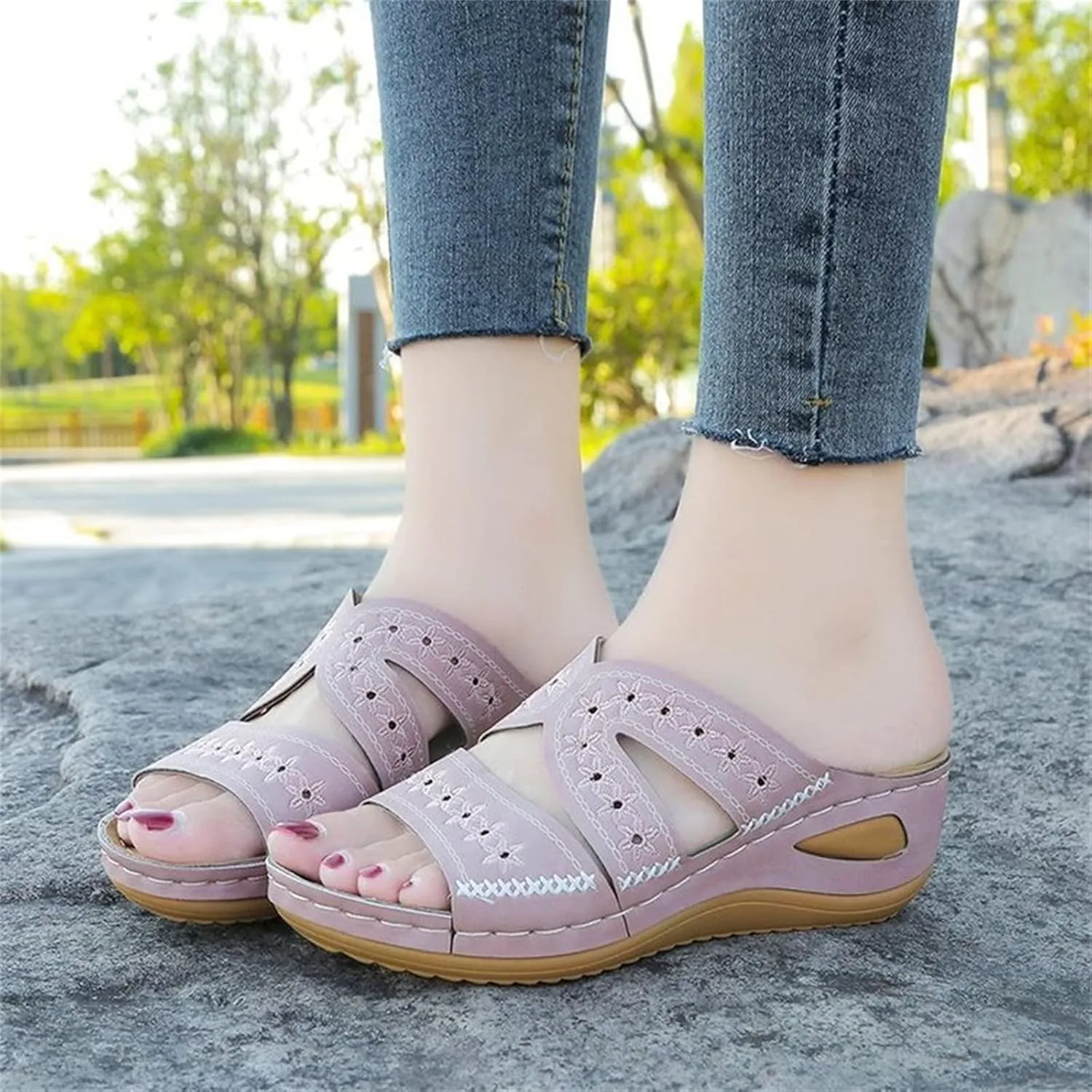 Ladmiple Womens Sandals Comfortable Dressy Slip On Orthotic Slides Summer Walking Orthopedic Flip Flops with Arch Support