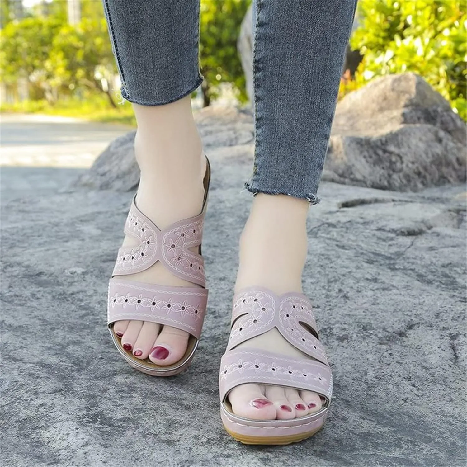 Ladmiple Womens Sandals Comfortable Dressy Slip On Orthotic Slides Summer Walking Orthopedic Flip Flops with Arch Support