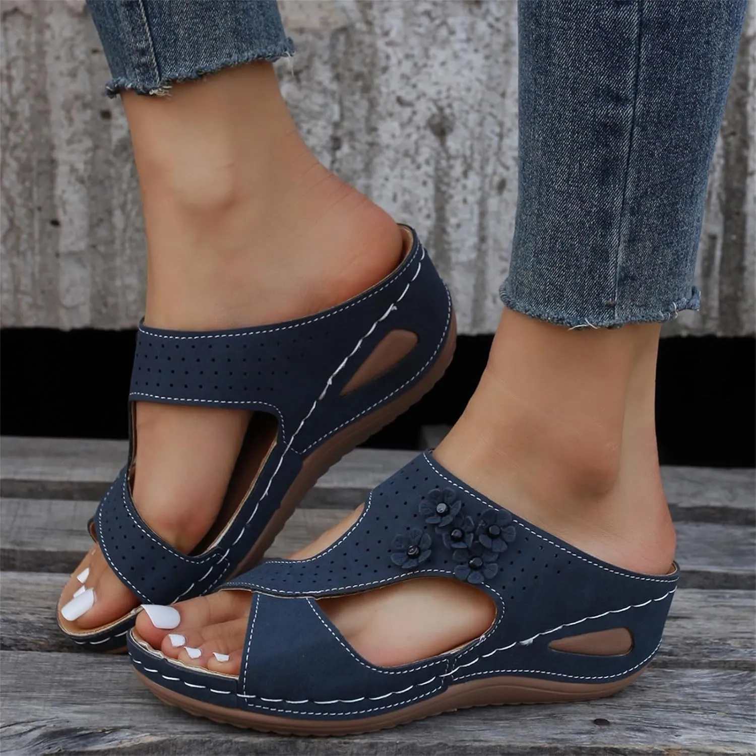 Ladmiple Womens Sandals Comfortable Dressy Wedge Heel Walking Summer Orthotic Flip Flop Orthopedic Slippers with Arch Support
