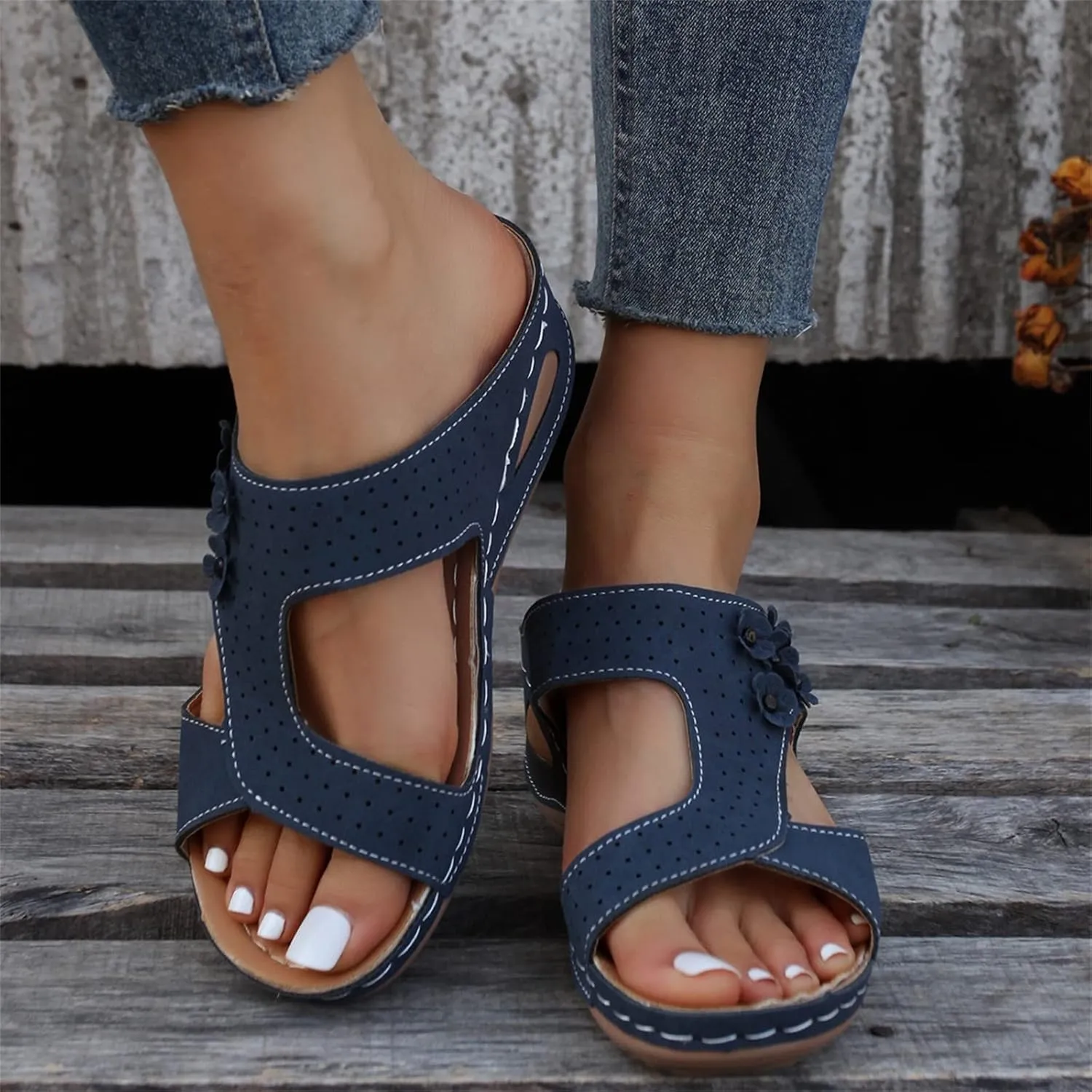 Ladmiple Womens Sandals Comfortable Dressy Wedge Heel Walking Summer Orthotic Flip Flop Orthopedic Slippers with Arch Support