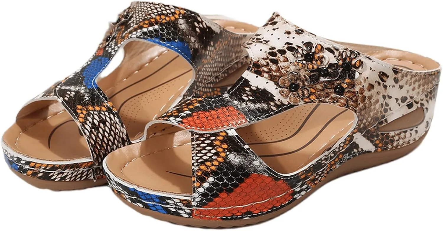 Ladmiple Womens Sandals Comfortable Dressy Wedge Heel Walking Summer Orthotic Flip Flop Orthopedic Slippers with Arch Support