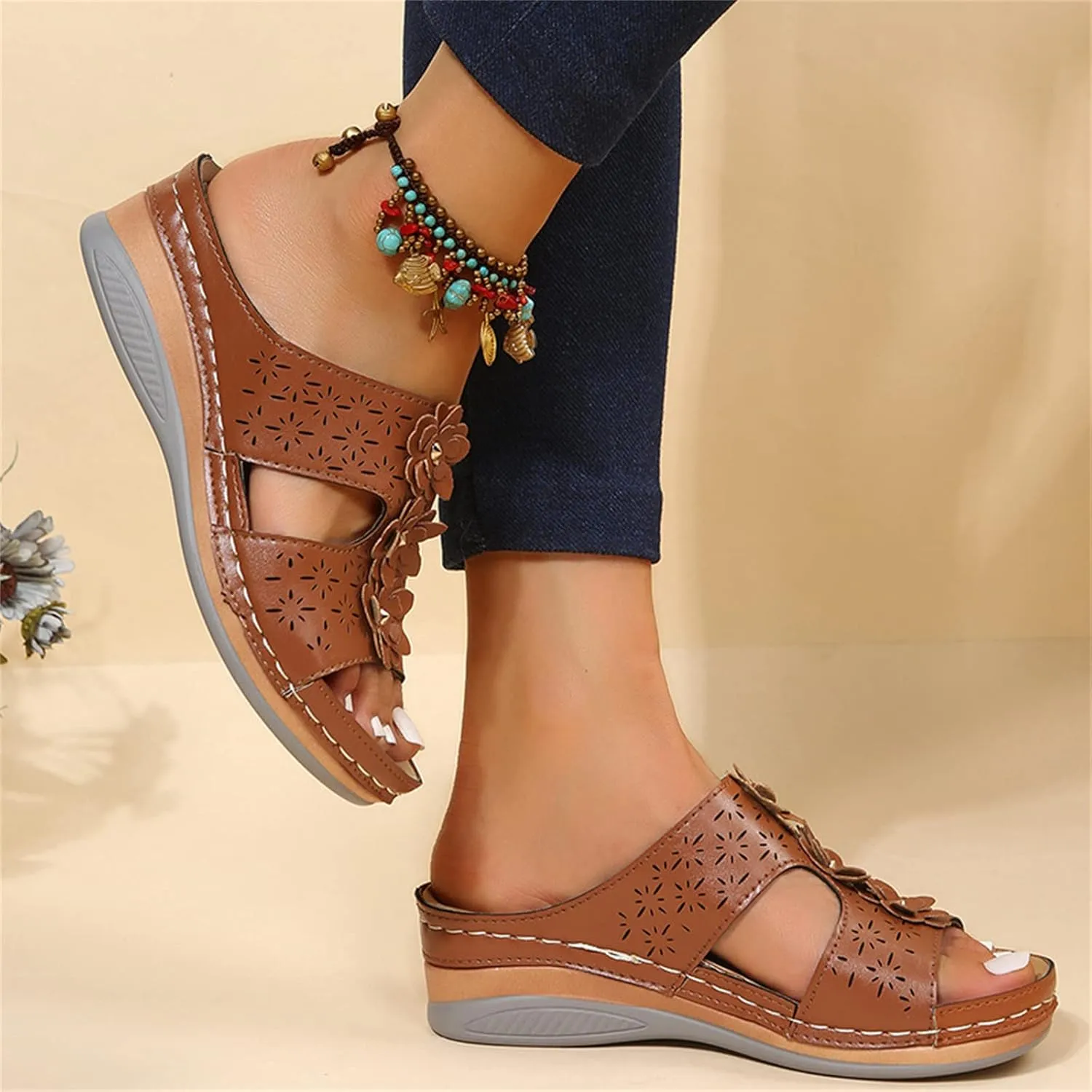 Ladmiple Womens Sandals Comfortable Walking Slip On Orthotic Flip Flops Casual Summer Orthopedic Slides With Arch Support
