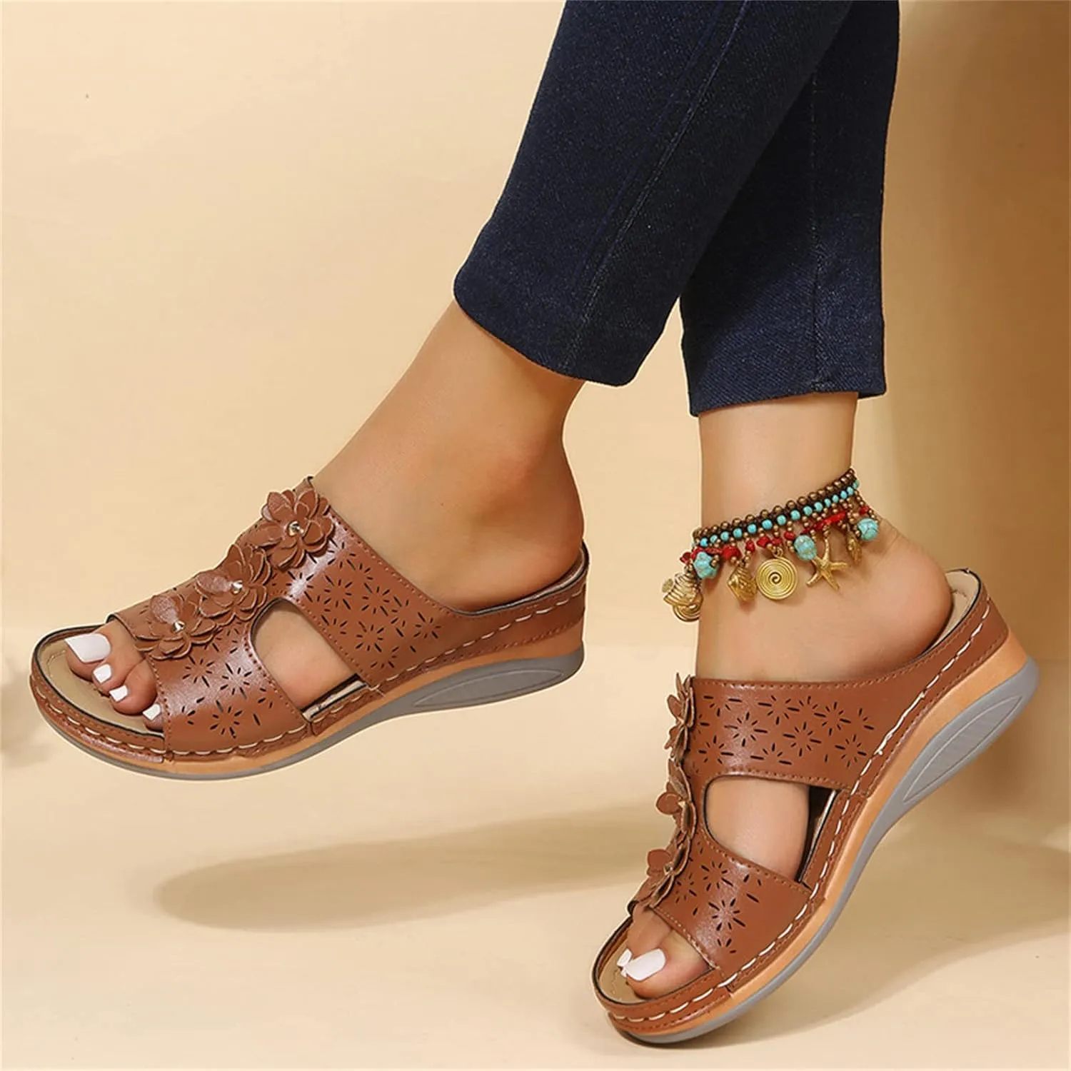 Ladmiple Womens Sandals Comfortable Walking Slip On Orthotic Flip Flops Casual Summer Orthopedic Slides With Arch Support
