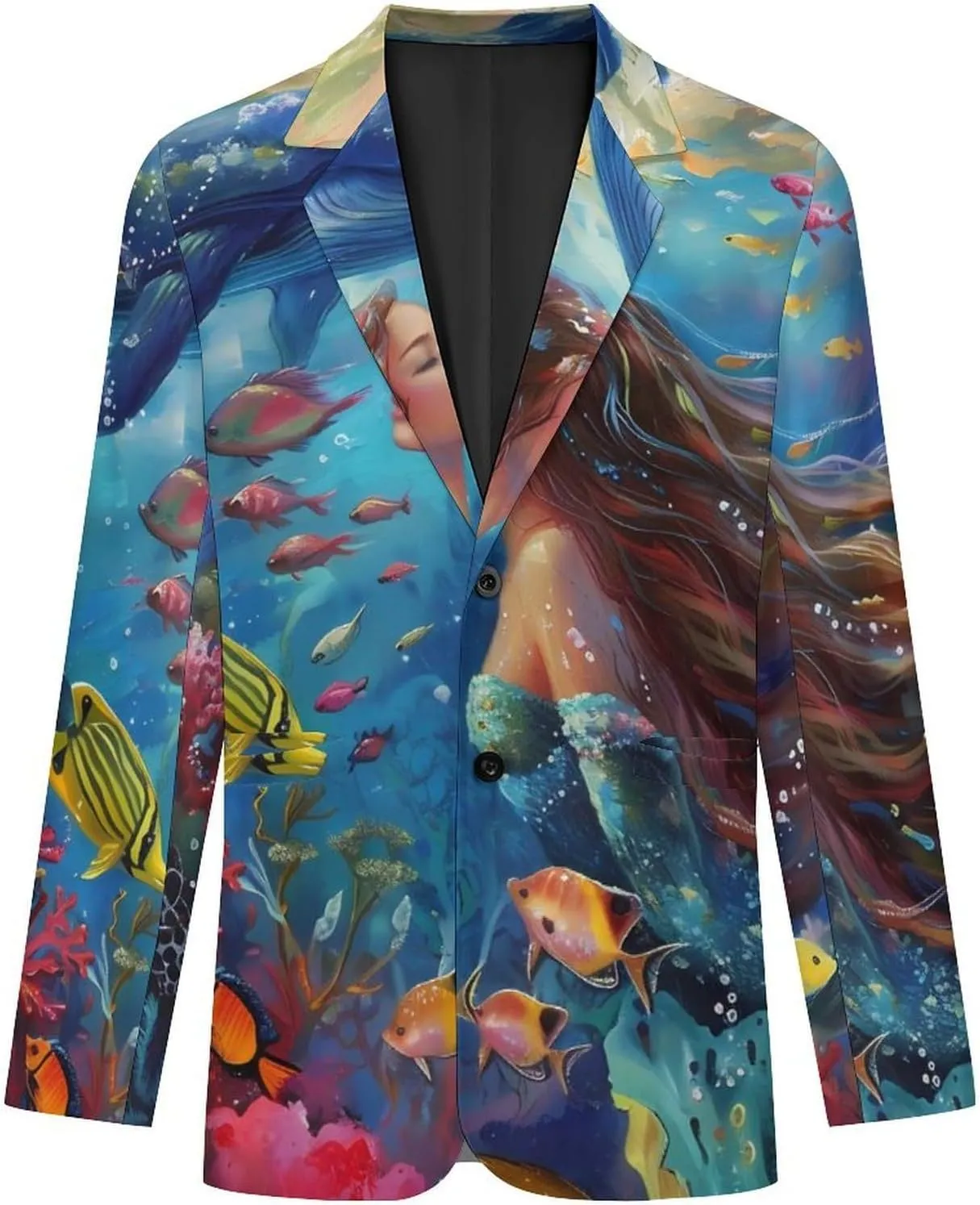 Lady Mermaid Dolphin Whale Ocean Mens Casual Blazer Button Suit Jacket Lightweight Sport Coat for Work Business