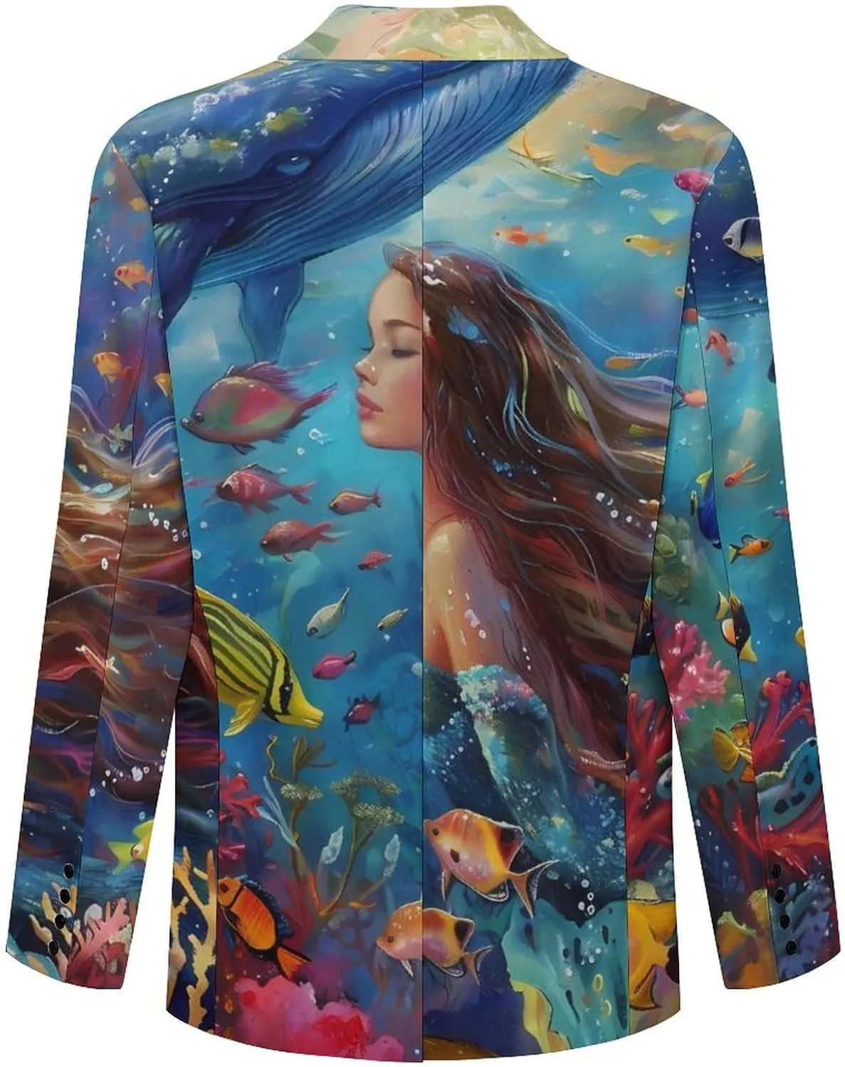 Lady Mermaid Dolphin Whale Ocean Mens Casual Blazer Button Suit Jacket Lightweight Sport Coat for Work Business