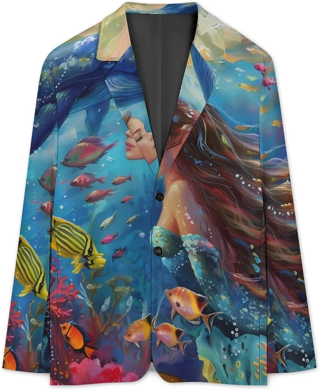 Lady Mermaid Dolphin Whale Ocean Mens Casual Blazer Button Suit Jacket Lightweight Sport Coat for Work Business
