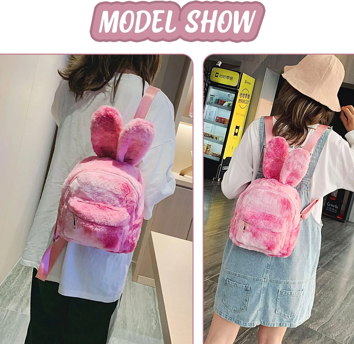Lanpet Cute Bunny Backpacks for Women Rabbit Ears Backpack Fluffy Shoulder Bag Satchel