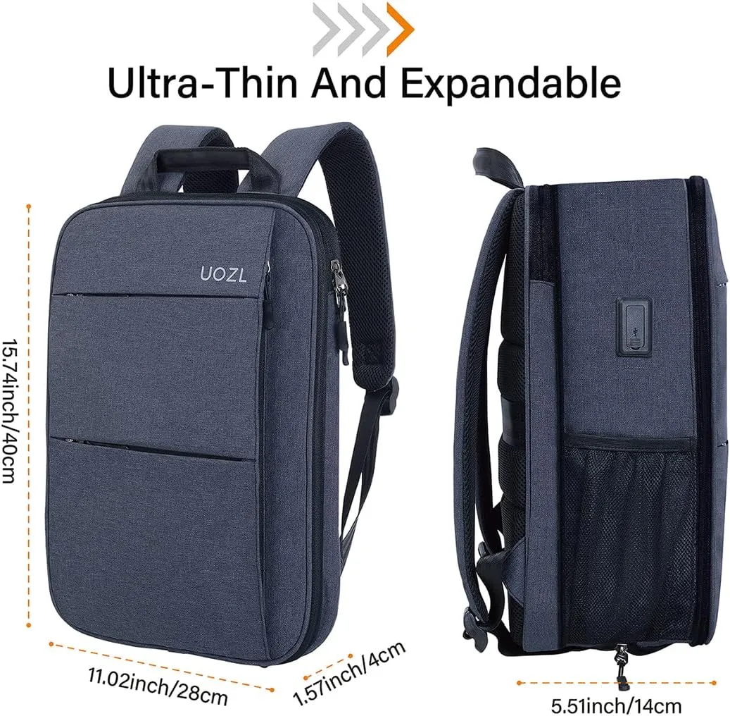 Laptop Backpack Slim & Expandable with Hidden Built-in Usb Spill-Resistant Notebooks Bag Case for Most 13-15 Inch MacBooks Surface-Books Dell HP Lenovo Asus Computers (DarkGrey-Black)