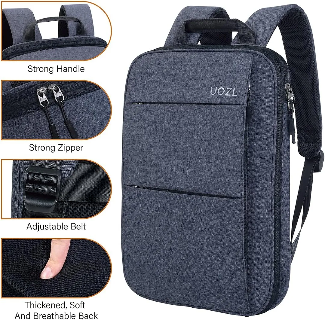 Laptop Backpack Slim & Expandable with Hidden Built-in Usb Spill-Resistant Notebooks Bag Case for Most 13-15 Inch MacBooks Surface-Books Dell HP Lenovo Asus Computers (DarkGrey-Black)