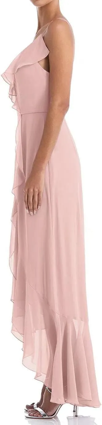 Lcybem High Low Chiffon Bridesmaid Dresses Ruffled Style Evening Dress Chiffon Summer Bohemian Party Dress