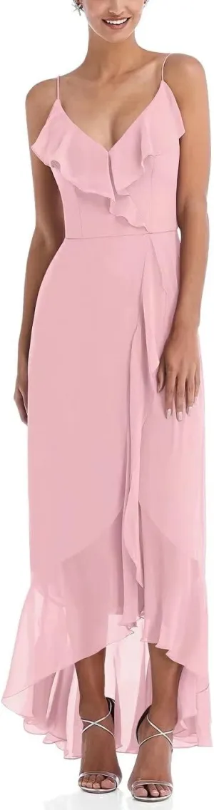 Lcybem High Low Chiffon Bridesmaid Dresses Ruffled Style Evening Dress Chiffon Summer Bohemian Party Dress