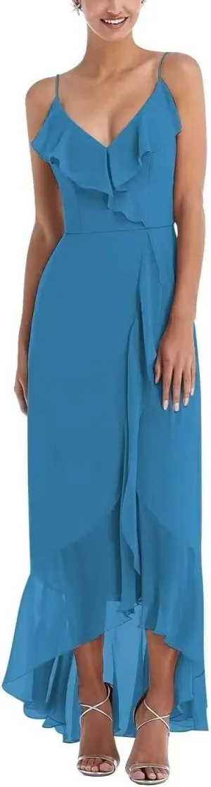 Lcybem High Low Chiffon Bridesmaid Dresses Ruffled Style Evening Dress Chiffon Summer Bohemian Party Dress