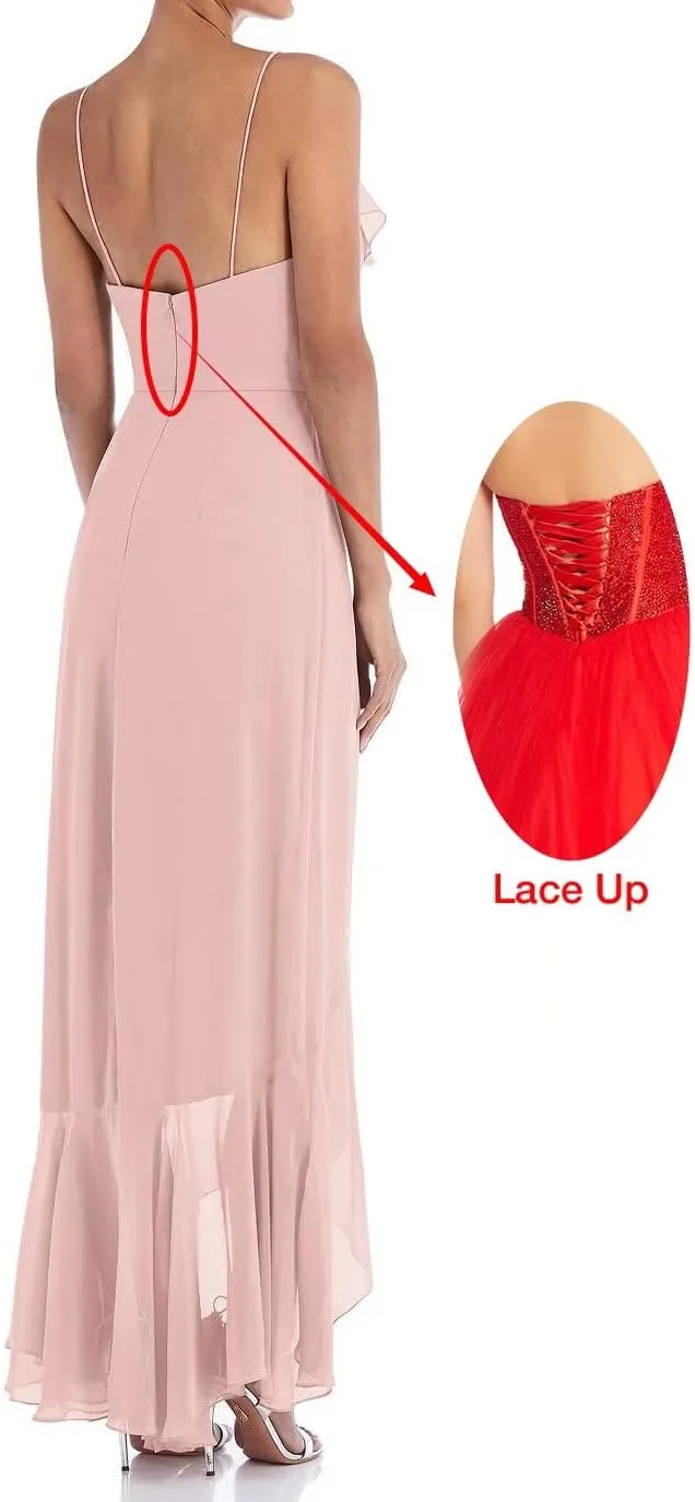 Lcybem High Low Chiffon Bridesmaid Dresses Ruffled Style Evening Dress Chiffon Summer Bohemian Party Dress