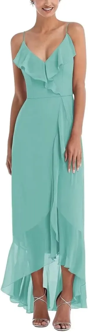 Lcybem High Low Chiffon Bridesmaid Dresses Ruffled Style Evening Dress Chiffon Summer Bohemian Party Dress