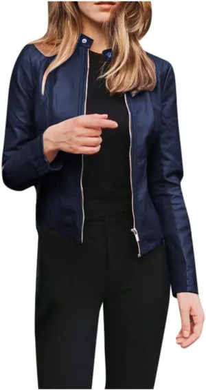Leather Jacket Women Casual Fall Long Sleeve Faux Suede Motorcycle Jacket Zip Up Coat Lightweight Outwear