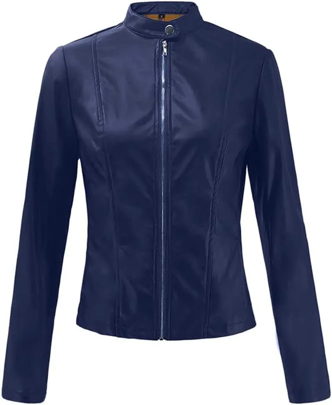 Leather Jacket Women Casual Fall Long Sleeve Faux Suede Motorcycle Jacket Zip Up Coat Lightweight Outwear