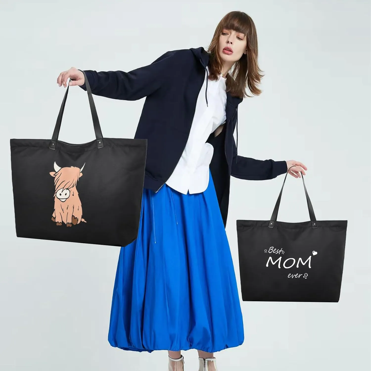LEMEDE 30L Zip Grocery Bag - Wide Handheld to Reduce Shoulder Pressure,Personalized Minimalist Style Tote Bag,Gift for Women