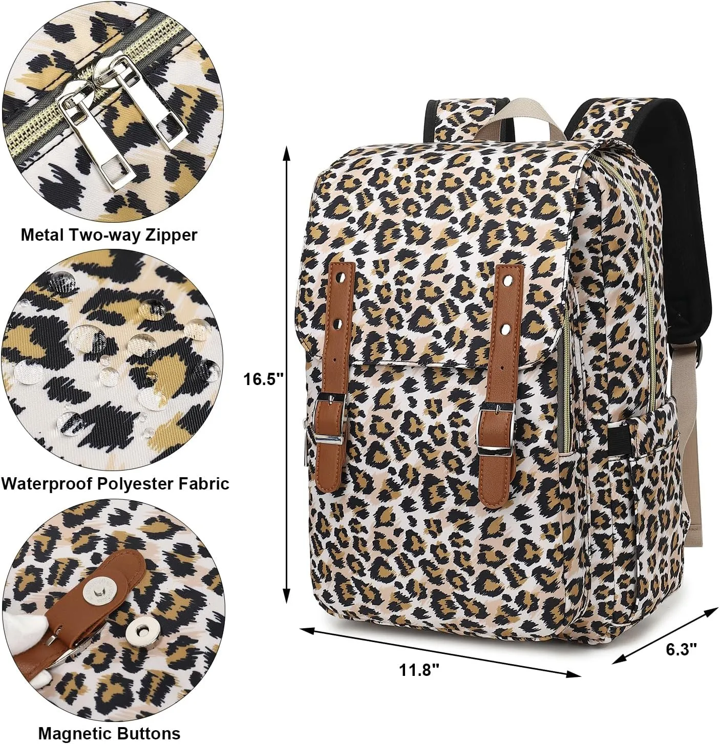 Leopard Laptop Backpack for Women Girls, 15.6 inch College School Backpacks Travel Casual Daypack