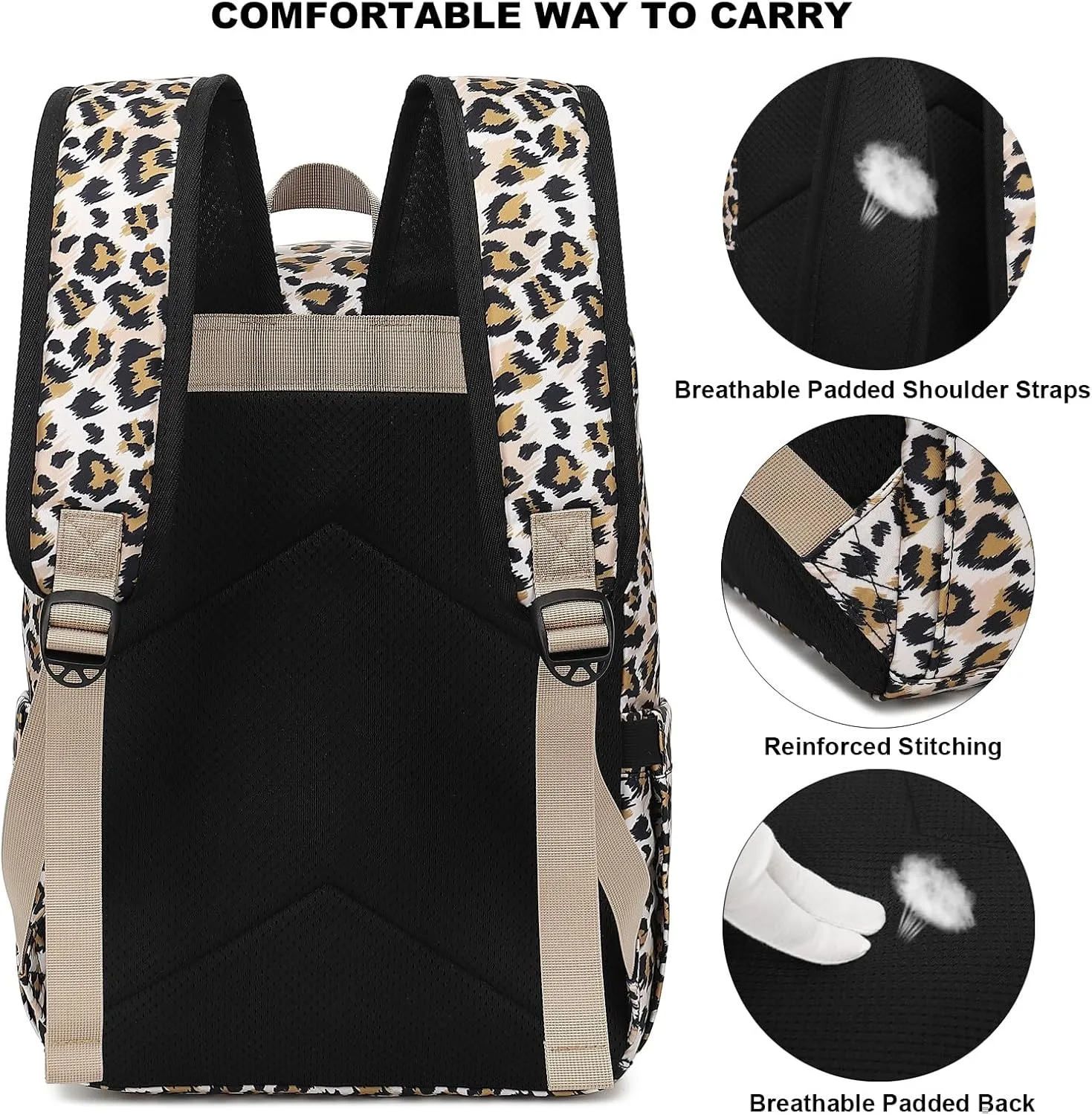 Leopard Laptop Backpack for Women Girls, 15.6 inch College School Backpacks Travel Casual Daypack