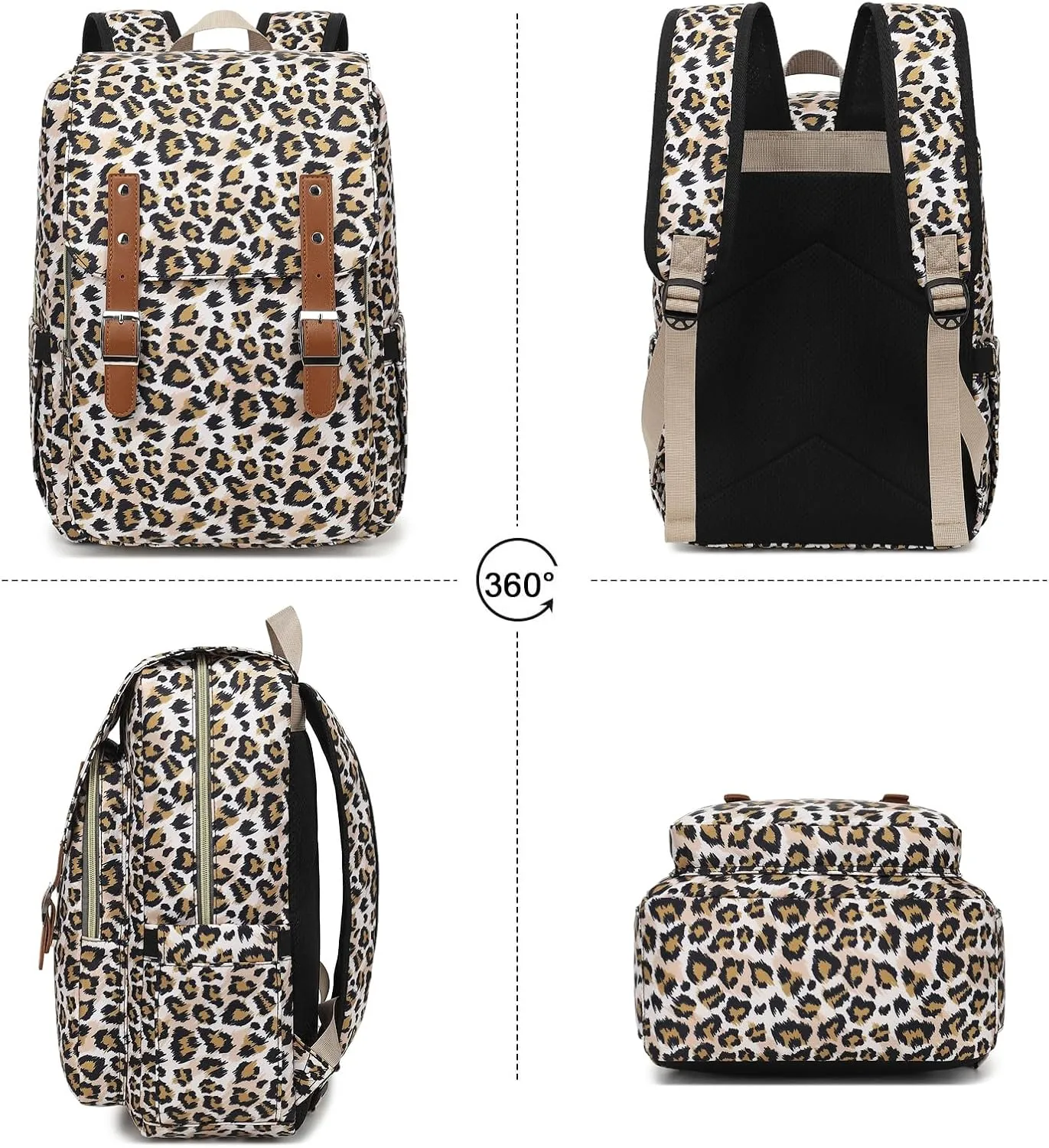 Leopard Laptop Backpack for Women Girls, 15.6 inch College School Backpacks Travel Casual Daypack