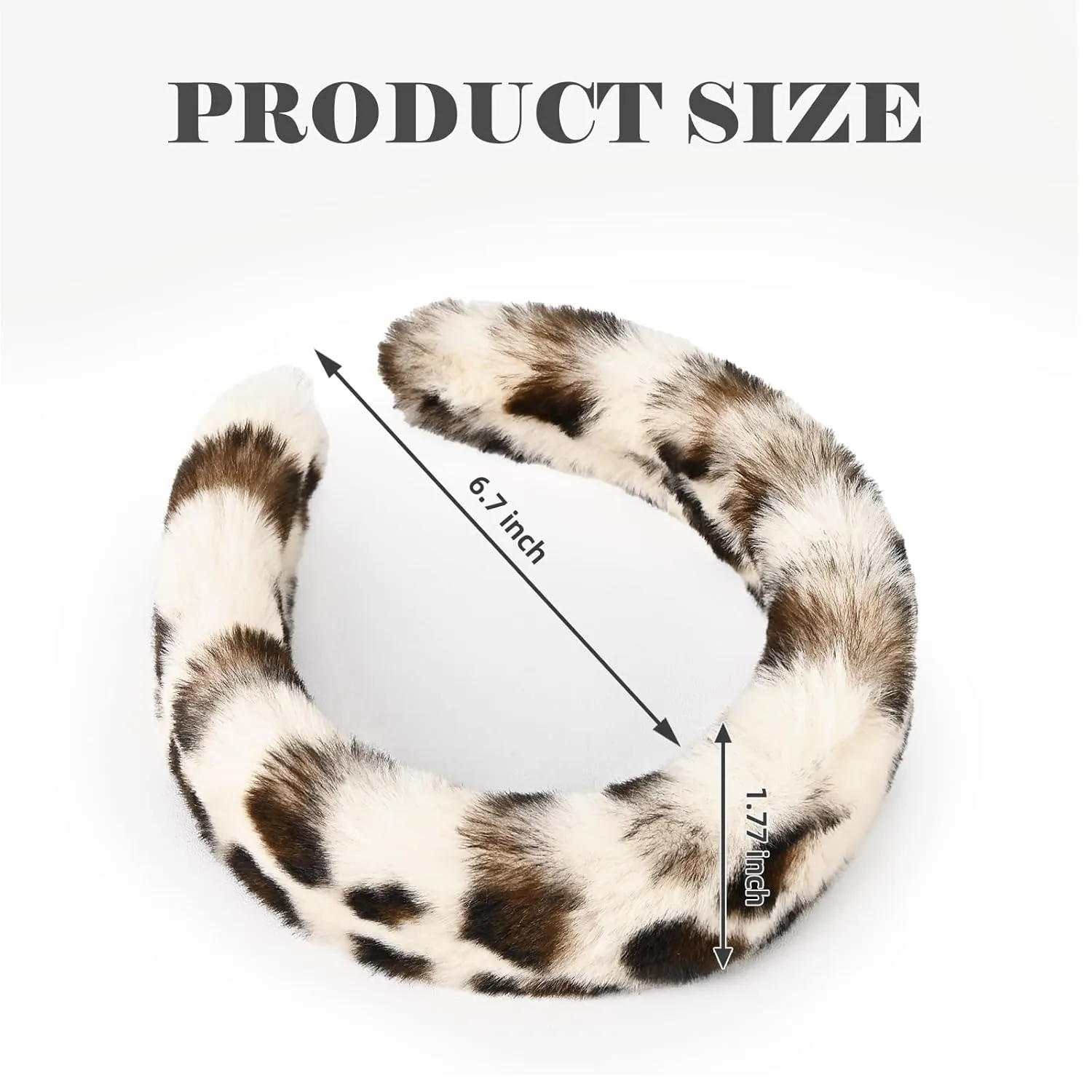 Leopard Print Faux Fur Headbands, Soft Headbands for Women Girl, Non-Slip Fashion Hairbands Hair Accessories (Khaki & Beige)