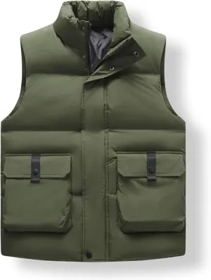 Lightweight Puffer Vest Men Sleeveless Winter Coat Stand Collar Vest Zip Up Down Vest Big and Tall Puffer Vest