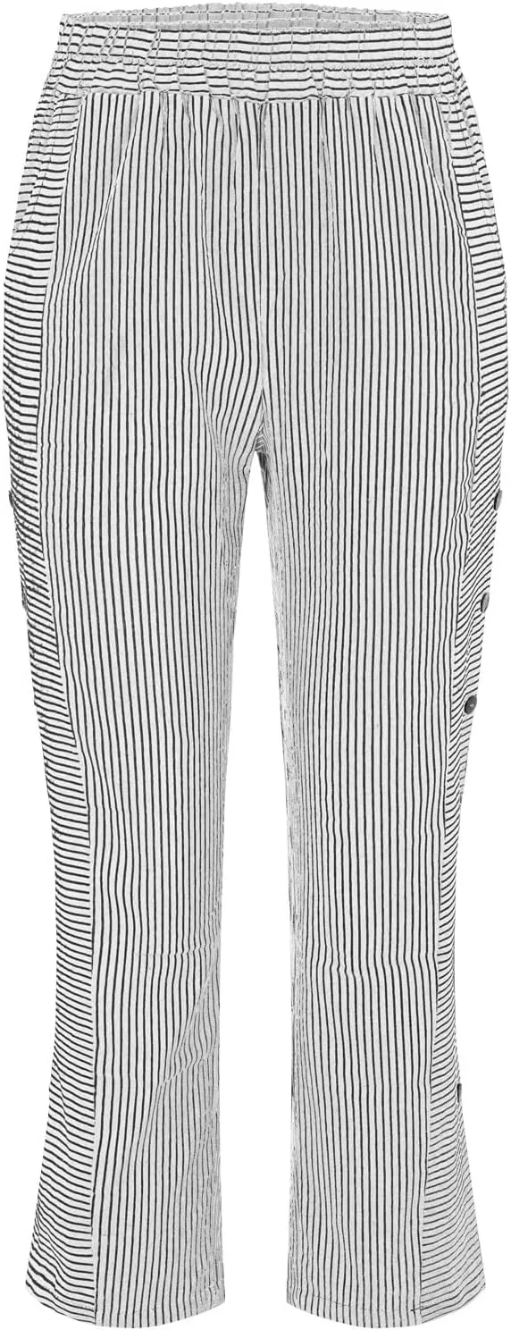 Linen Pants for Women 2025 Plus Size Trendy Striped Spring Summer Gauze Pants Casual Elastic Waist Comfy Trousers