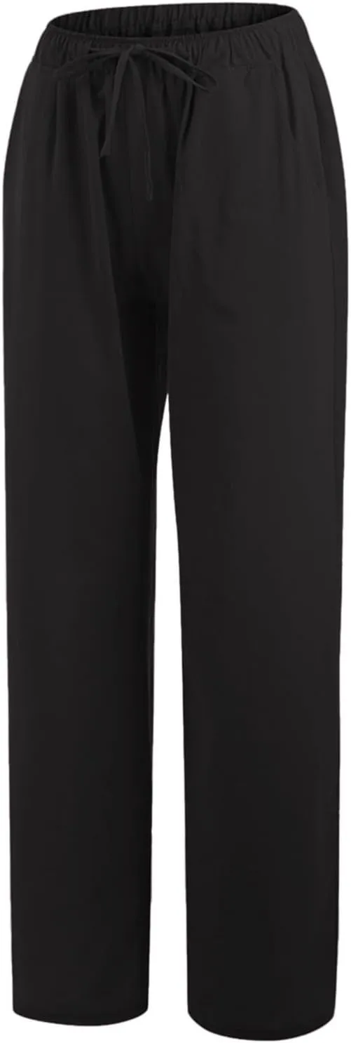 Linen Pants for Women Summer, Fashion Wide Leg Casual Cotton Breathable High Waisted Drawstring Soft Comfort Trousers