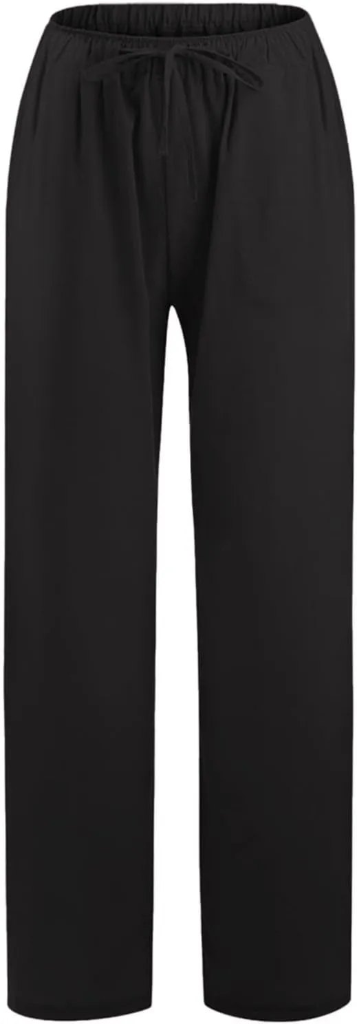 Linen Pants for Women Summer, Fashion Wide Leg Casual Cotton Breathable High Waisted Drawstring Soft Comfort Trousers