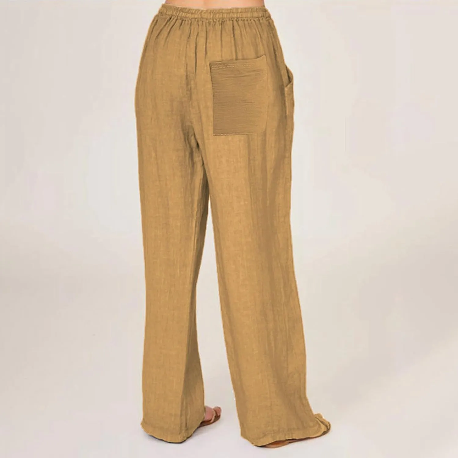 Linen Pants for Women Summer, Fashion Wide Leg Casual Cotton Breathable High Waisted Drawstring Soft Comfort Trousers