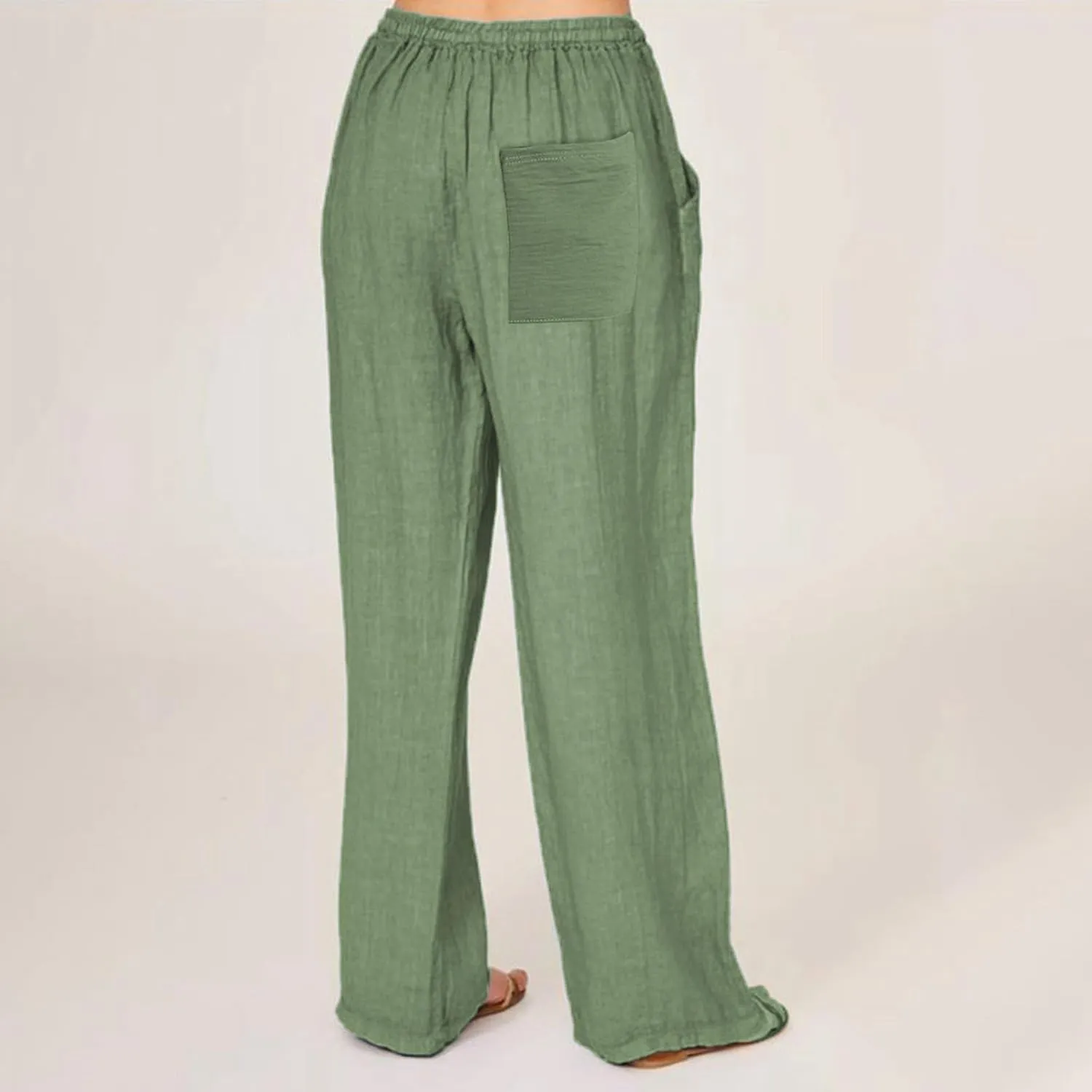 Linen Pants for Women Summer, Fashion Wide Leg Casual Cotton Breathable High Waisted Drawstring Soft Comfort Trousers