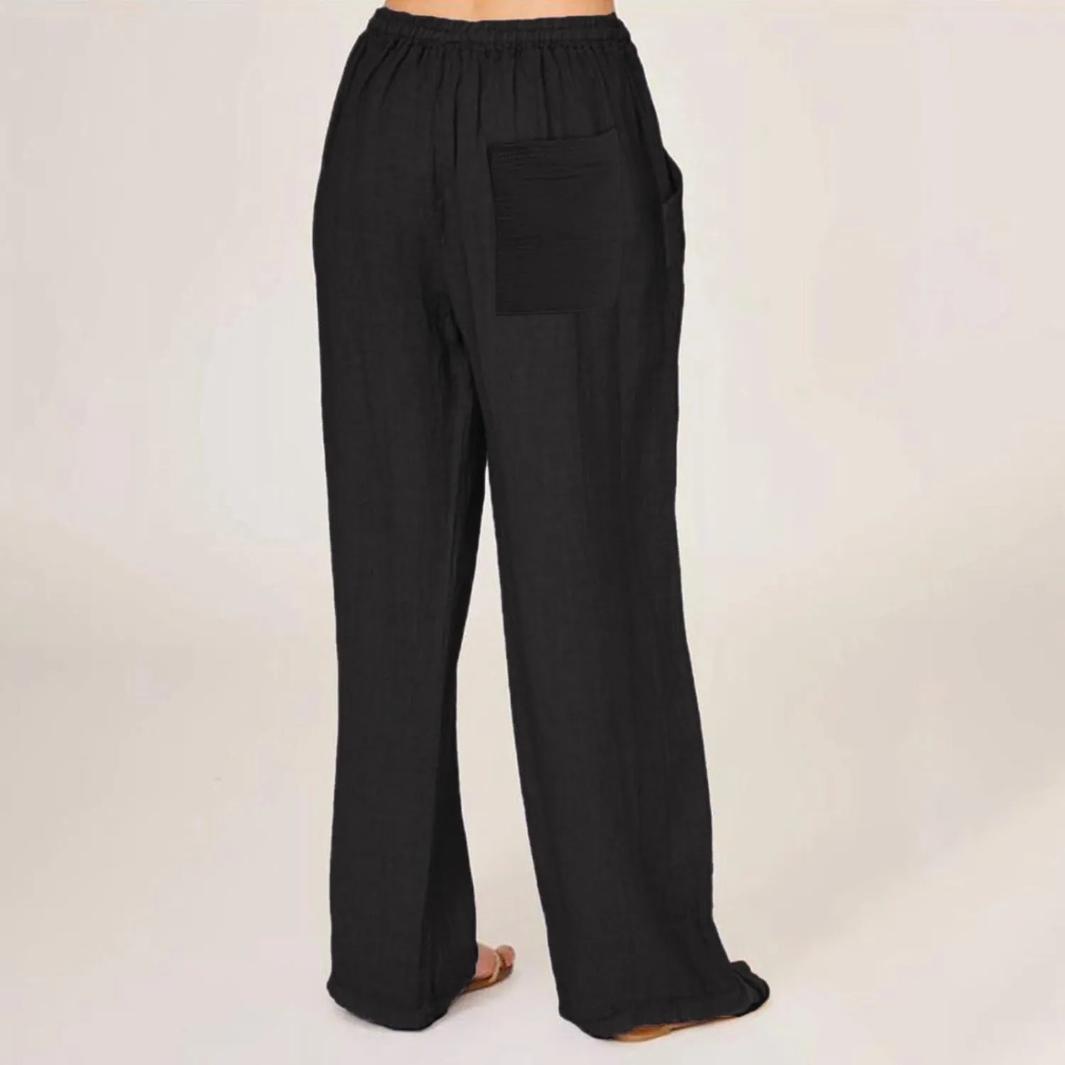Linen Pants for Women Summer, Fashion Wide Leg Casual Cotton Breathable High Waisted Drawstring Soft Comfort Trousers