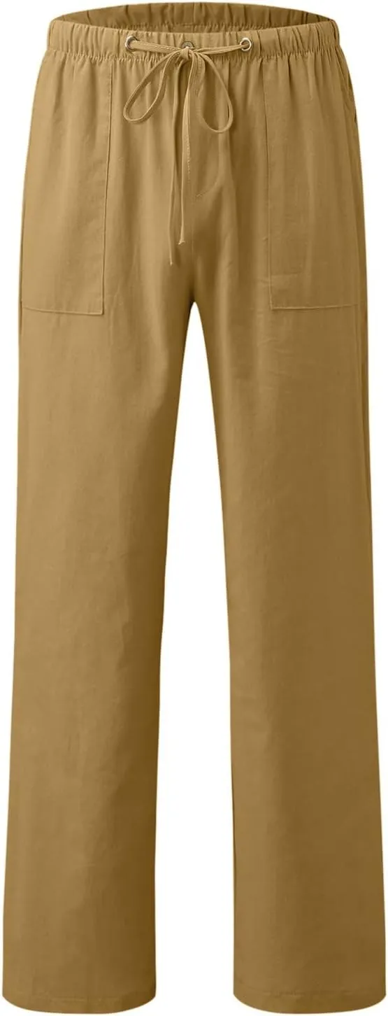 Linen Pants Women 2025 Casual Hight Waist Drawstring Joggers Plus Size Loose Wide Leg Baggy Summer Solid Linen Pants